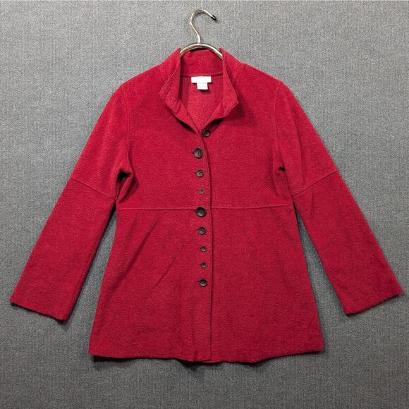 Soft Surroundings Fleece Jacket Womens Small Button Accent Pile Mock Neck Red - Picture 1 of 10